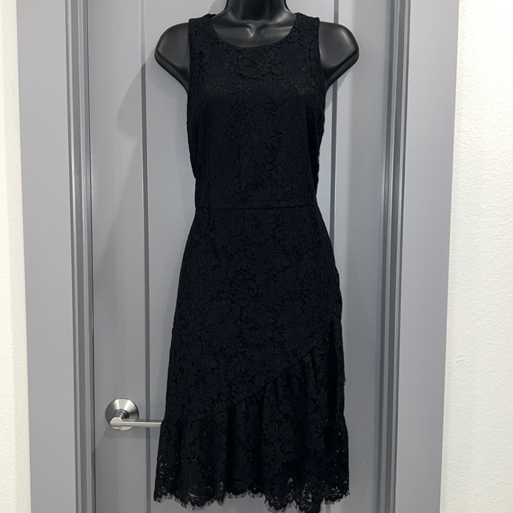 Banana Republic sleeveless knee length A-line black lace dress